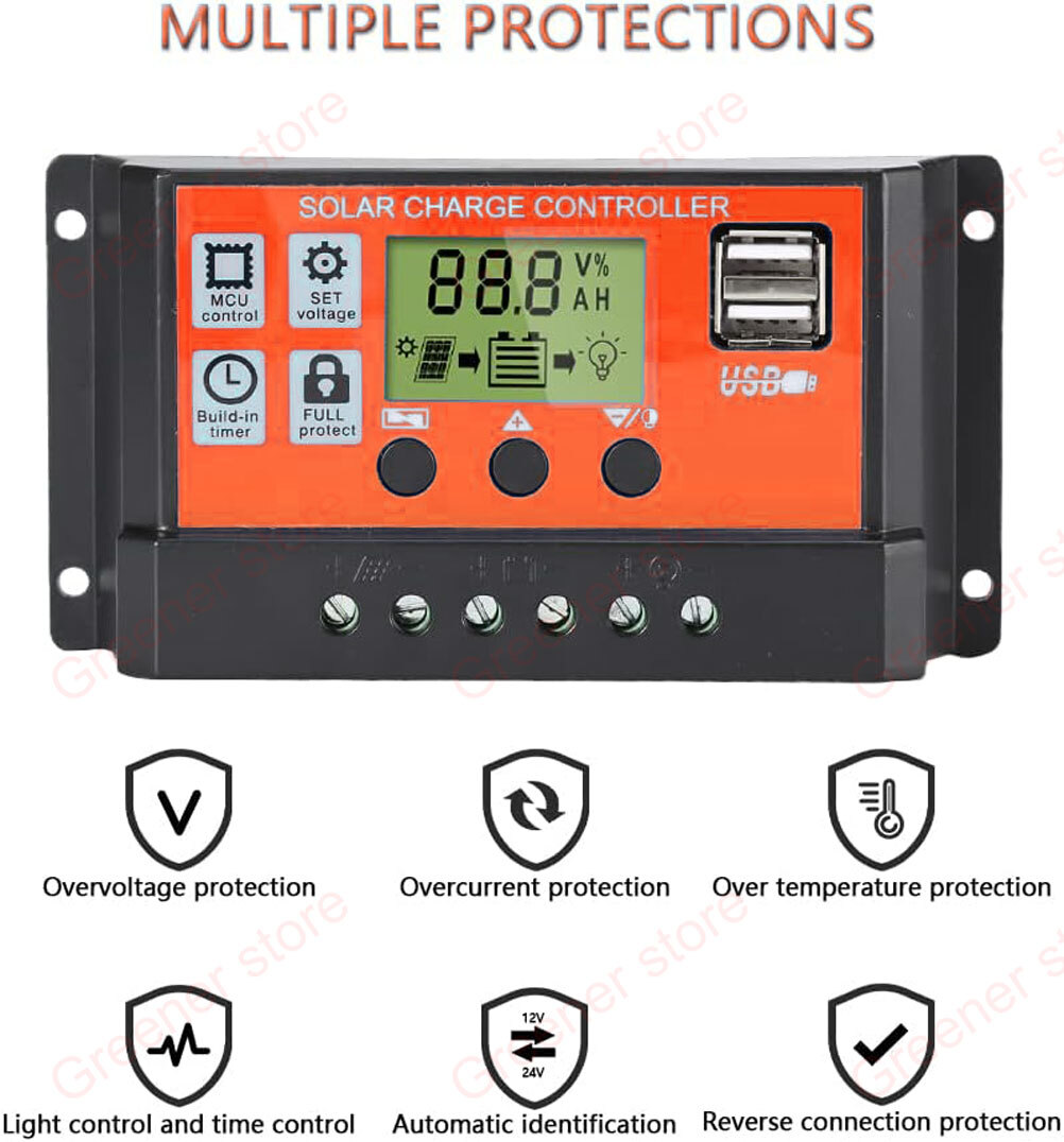 MPPT Solar Panel Regulator Charge Controller Auto Focus Tracking 30-100A 12V/24V