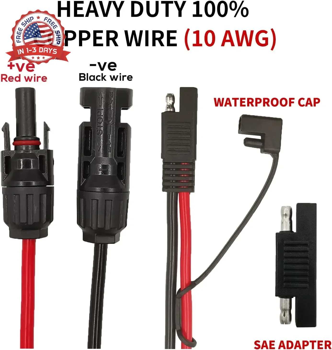 10 AWG SAE to Solar Panel Adapter, RV Solar Panel Connector Cable, Solar to SAE
