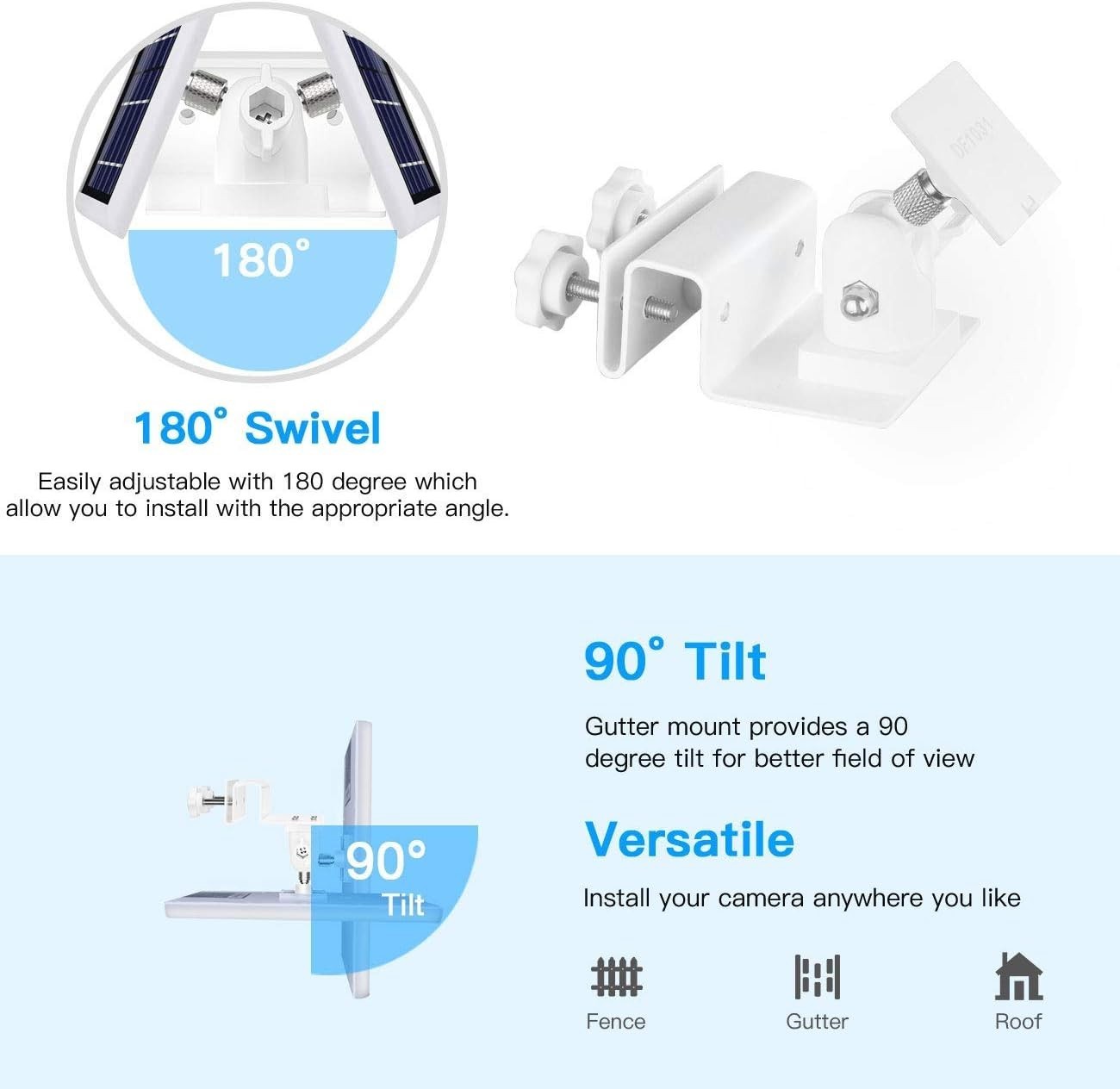 Outdoor Solar Panel Gutter Mount Adjustable Angle White Aluminum Alloy Bracket