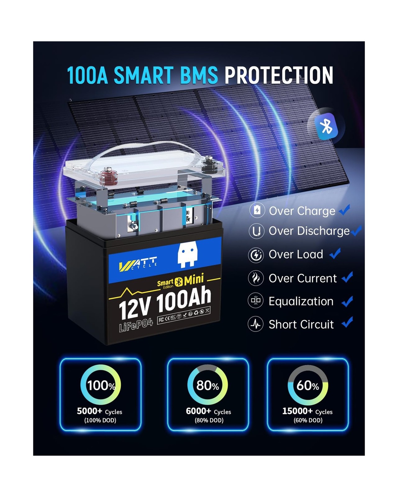 12V 100Ah LiFePO4 Lithium Battery with Bluetooth, BCI Group 24, 12V Mini Batt…