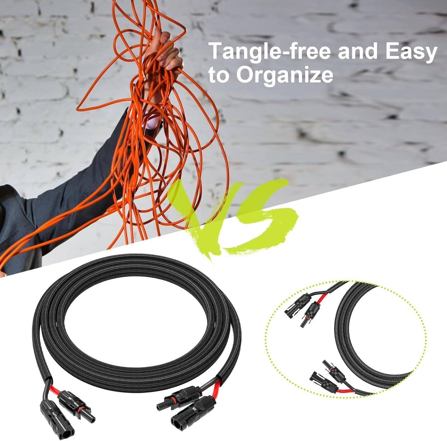 20Ft 10AWG Extension with Protection Cover, Solar Wire with Tool-Free Solar C…