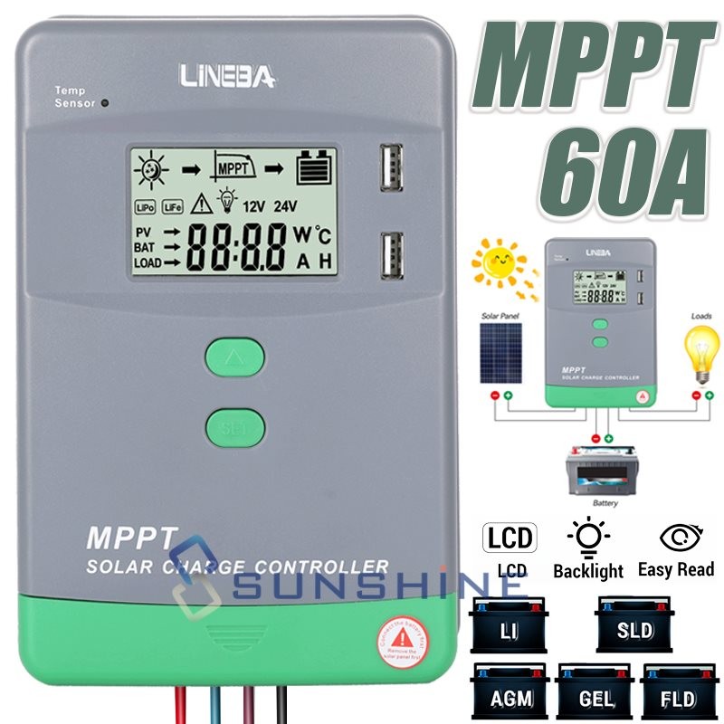 12/24V 10-100A MPPT PWM Solar Panel Regulator Battery Charge Controller Inverter