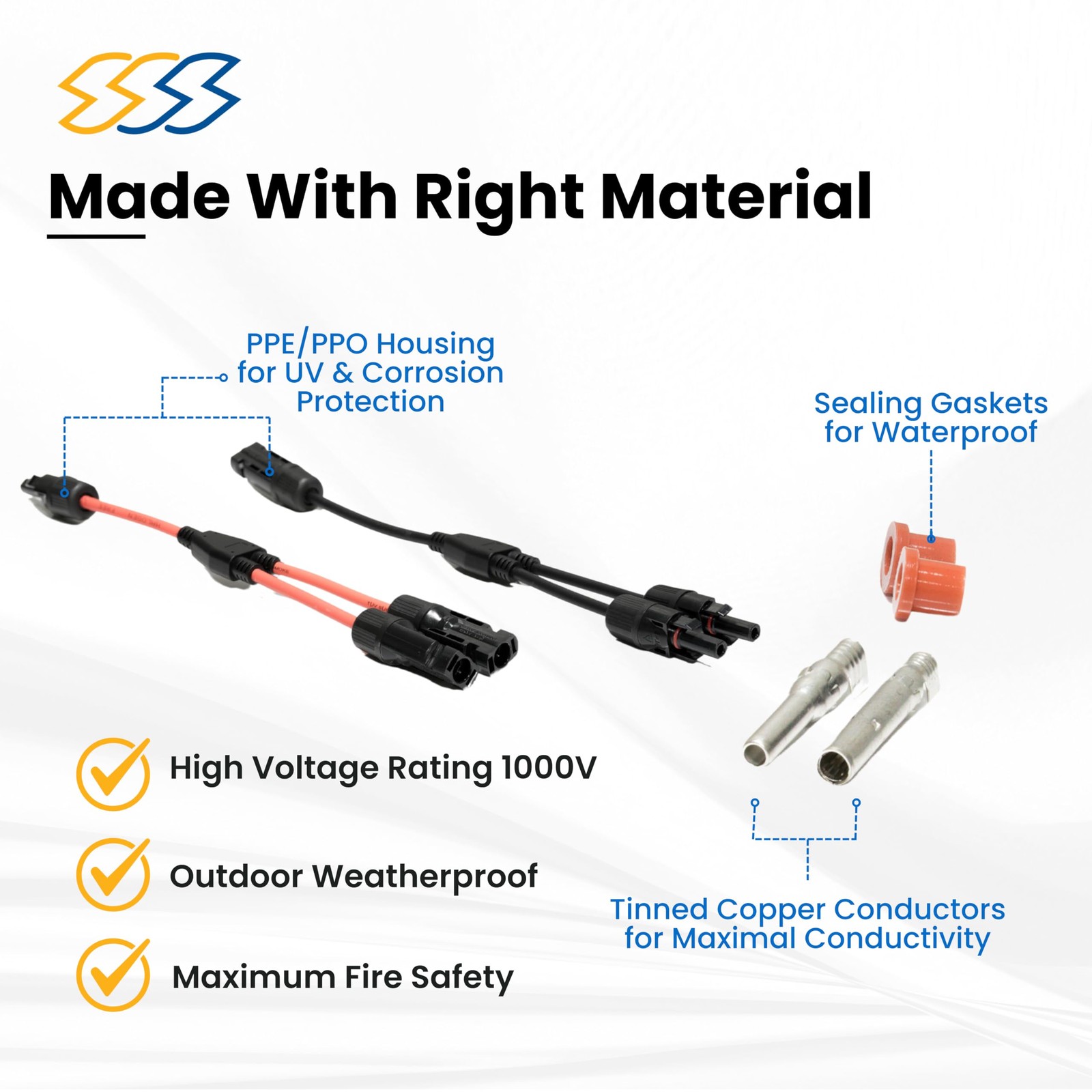 Solar Y Branch Connectors 2 Pack M F PV Wire 1000V HeavyDuty Waterproof