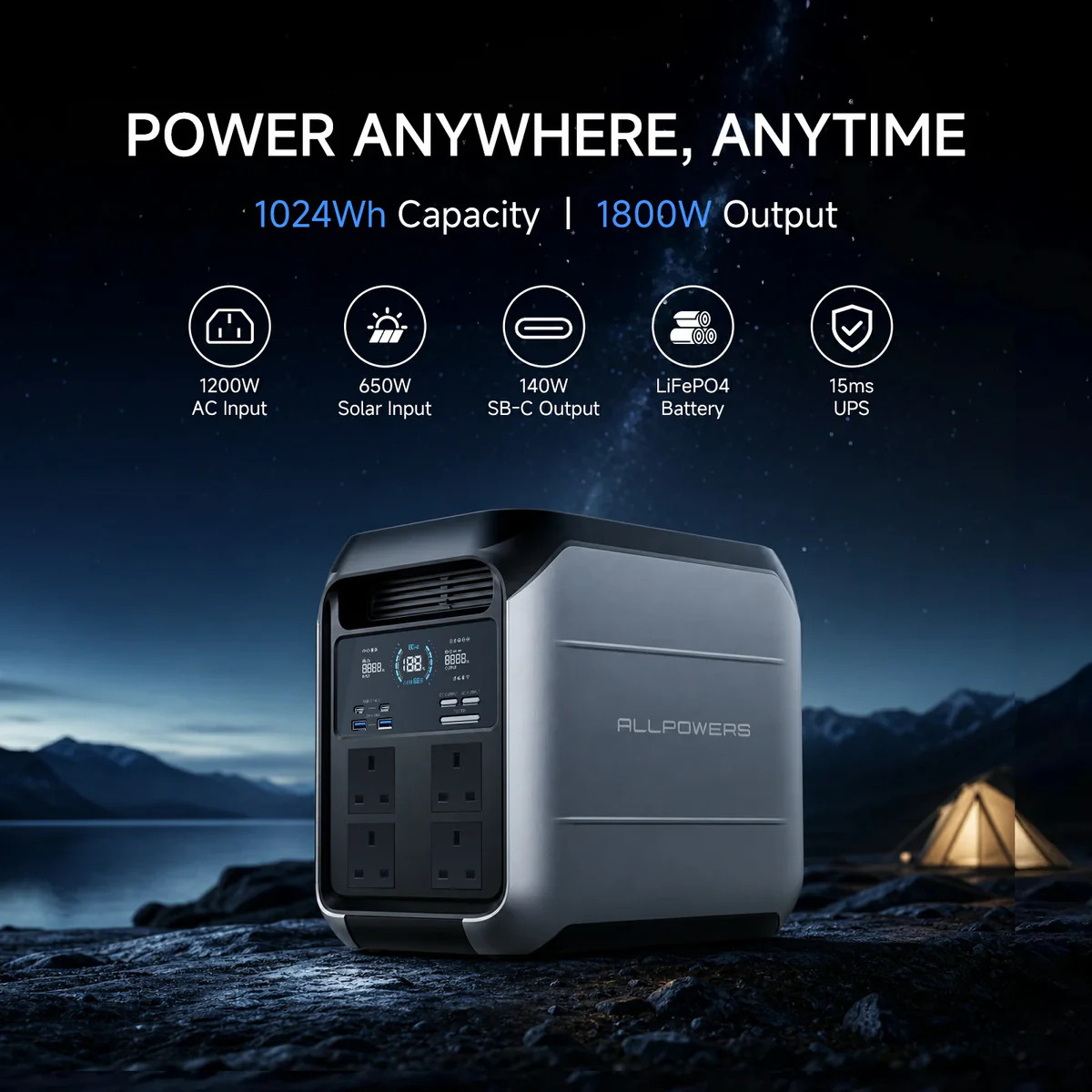 ALLPOWERS 1800W Portable Power Station Solar Generator + 200W Solar Panel Charge