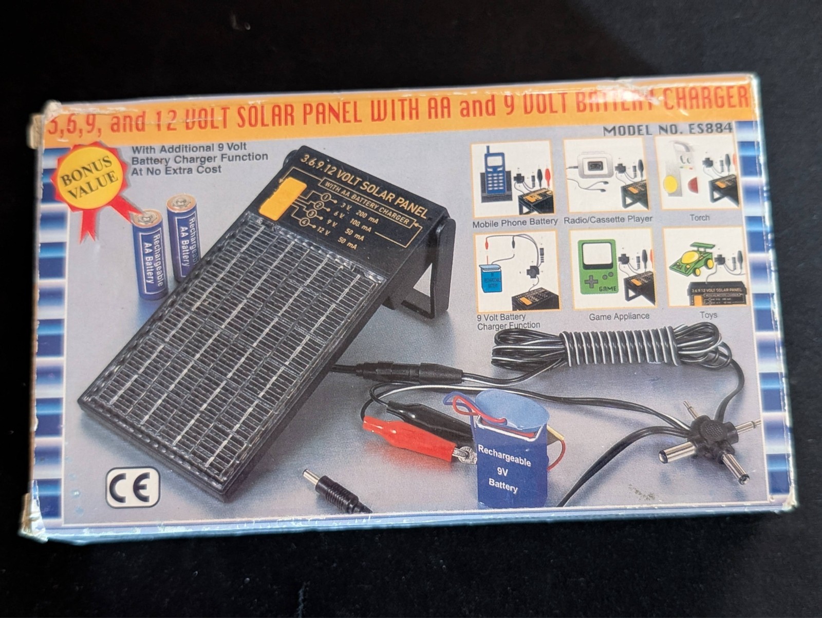 ES884 Solar Panel Battery Charger 3V 6V 9V 12V AA 9V Mobile Phone Kit