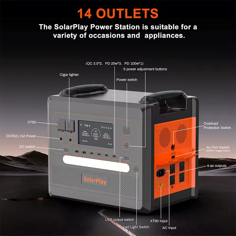 Solar Generator 2500W 2300Wh Portable Power Station for Home Backup RV Camping
