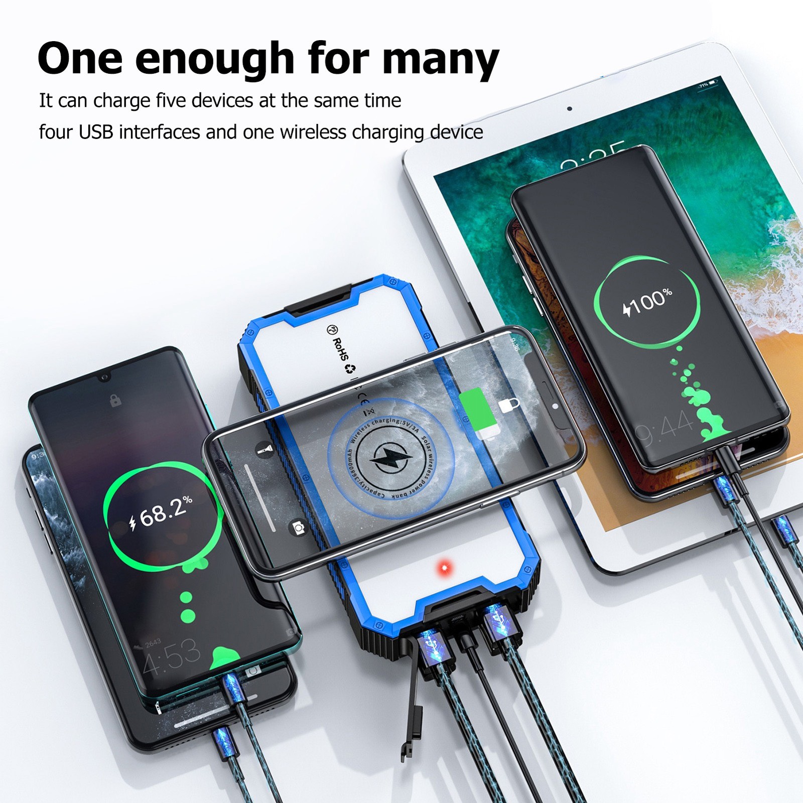 High Capacity Solar Power Bank With Wireless Charging For Outdoor Use