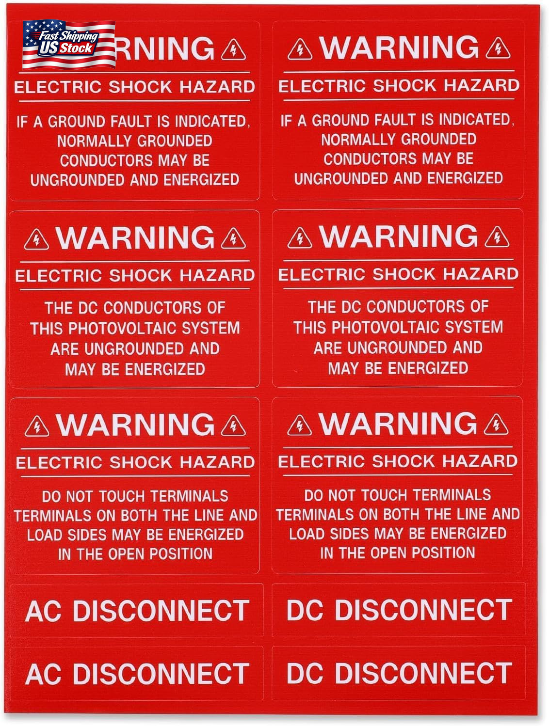 62-Pack Solar PV System Label Kit – Code 2020/2023 Compliant Photovoltaic Sticke