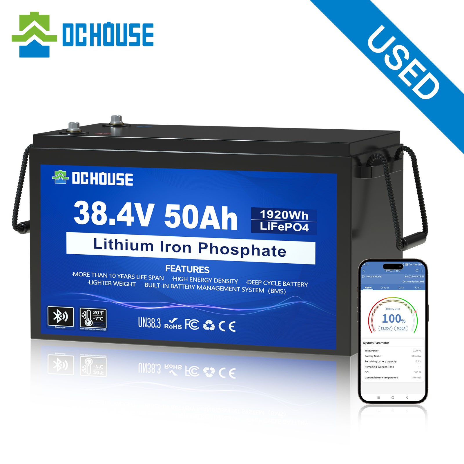 36V 50Ah Lithium Bluetooth Battery Smart Monitor Trolling Motor Solar