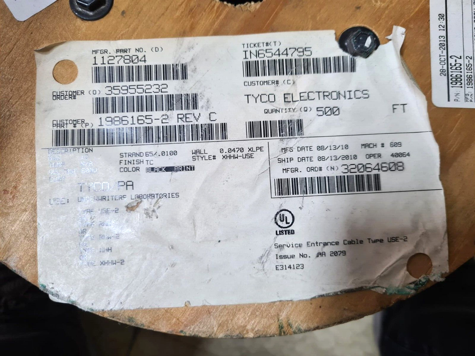 Solar Cable 12 AWG 600V BLK 500 Photovoltaic Solar Panel Cable 1986165-2