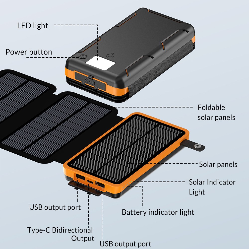 46800mAh Portable 6 Solar Panel Folding Power Bank Outdoor Camping Phone Charger