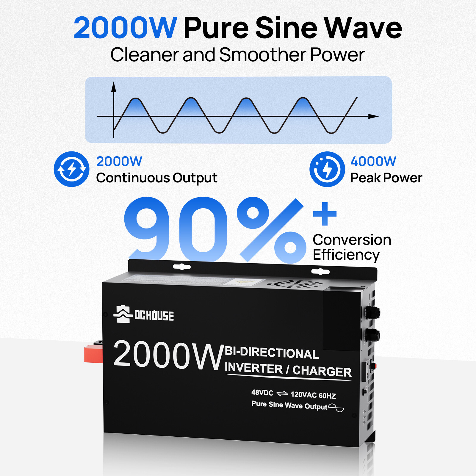 48V 2000W Pure Sine Wave Inverter 25A Lithium Battery Charger 2 in 1 Golf Carts