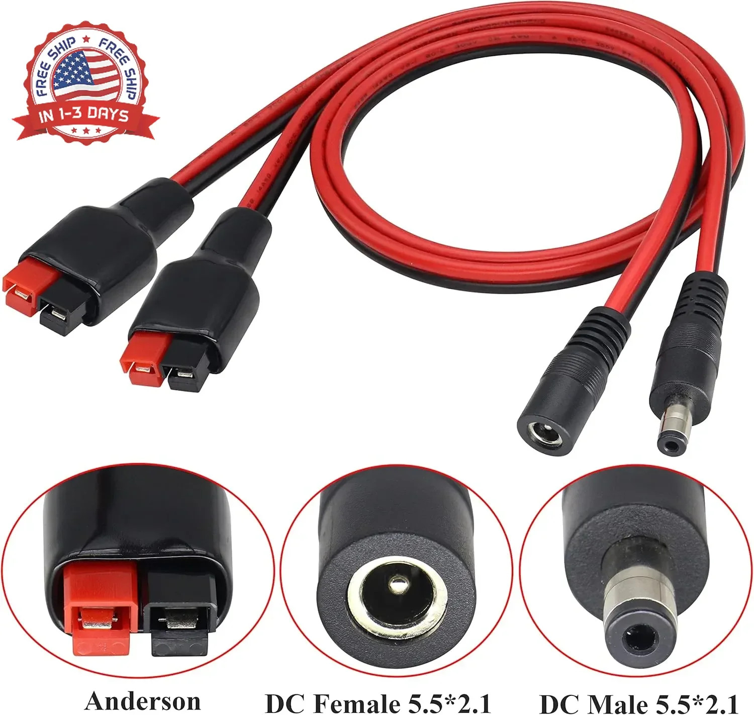 14AWG DC 5521Male/Female Power Plug to an-der-Son Cable 45A Solar Connector to D