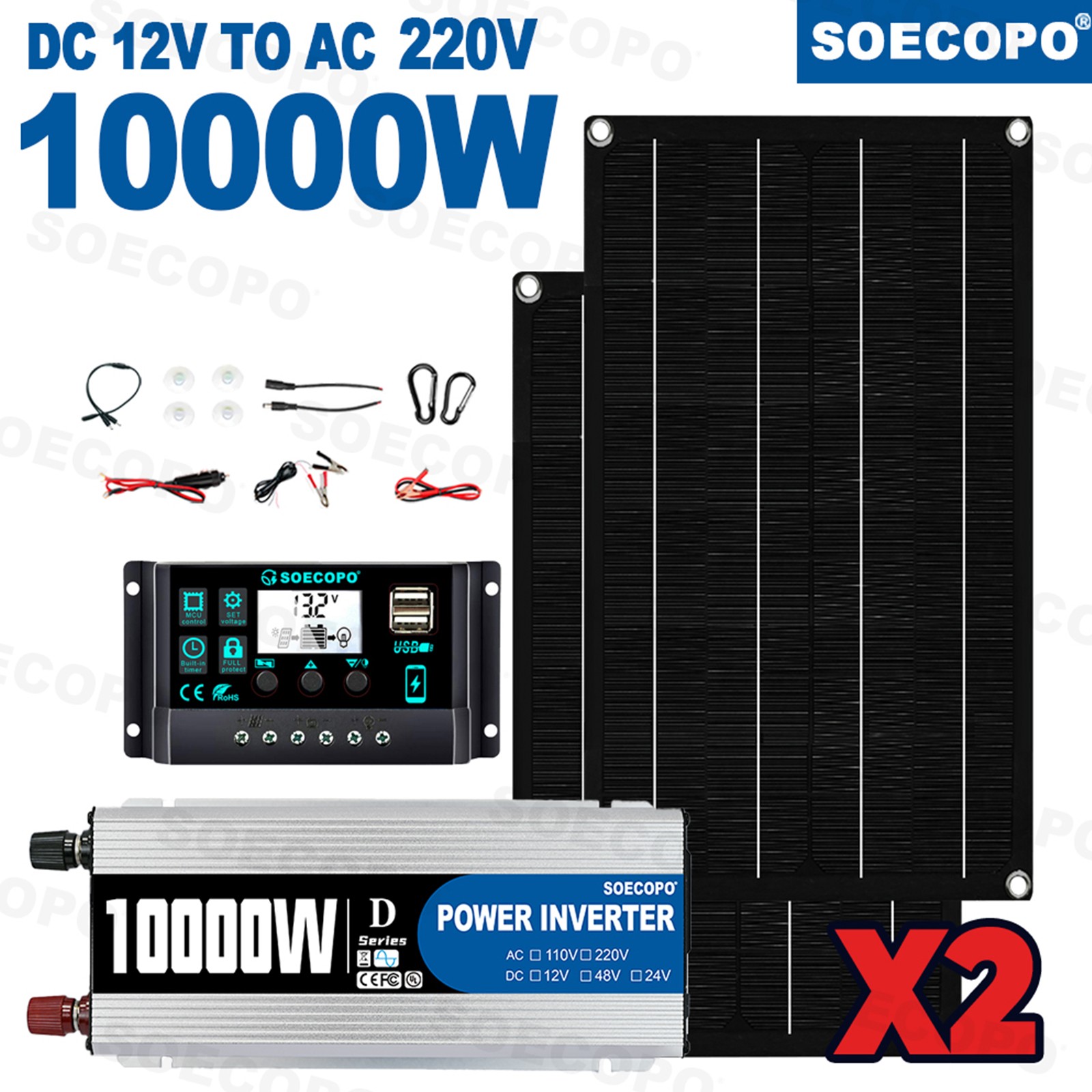 10000W Solar Starter Kit 2x High-Yield Solar Panels + 100A Charge Controller2T