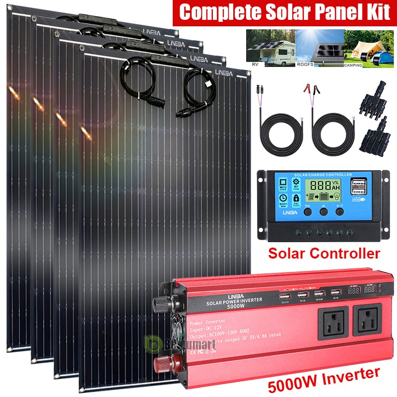 200W 400W Mono Solar Panel Starter Kit Battery Charge Controller +5000W Inverter