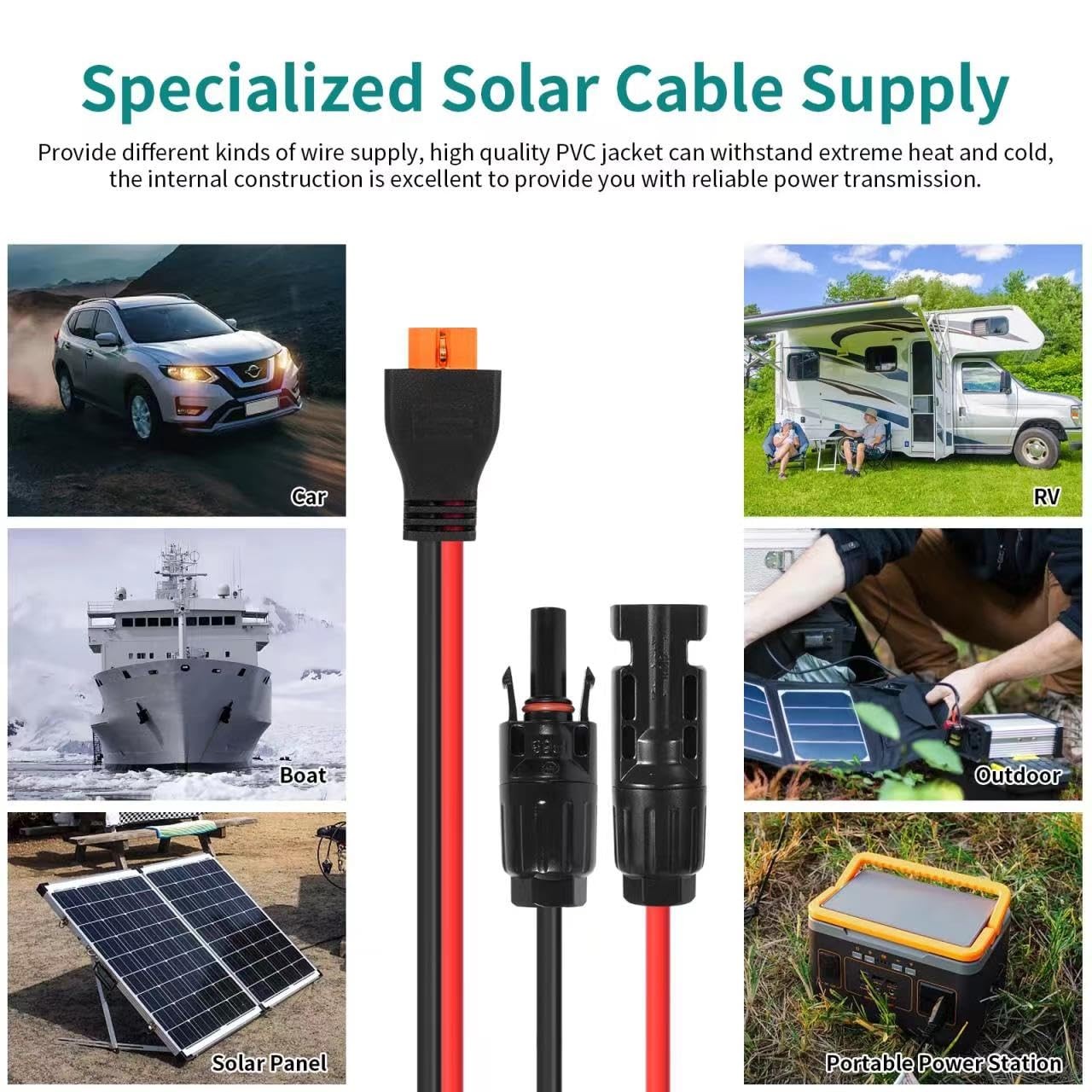 10AWG Tinned Copper Wire XT60i to Solar Panel Connector 20FT – 600V Heavy-Duty