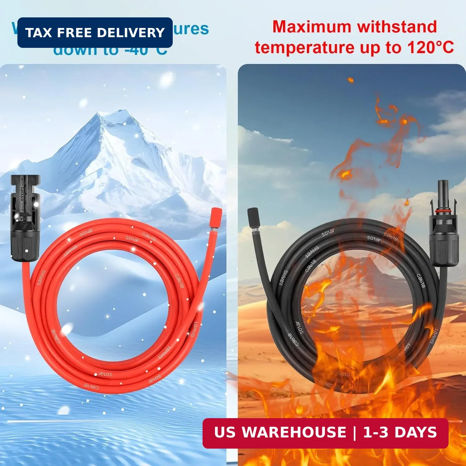 10AWG Solar Extension Panel Cable – 50FT Solar Wire with Waterproof Female and M