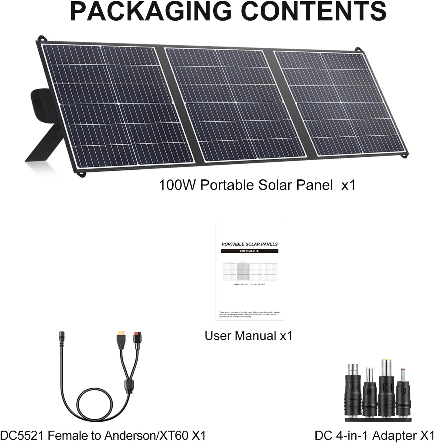 100W Portable Solar Panel 20V Foldable Solar Charger with USB-A, Type-C & DC Out