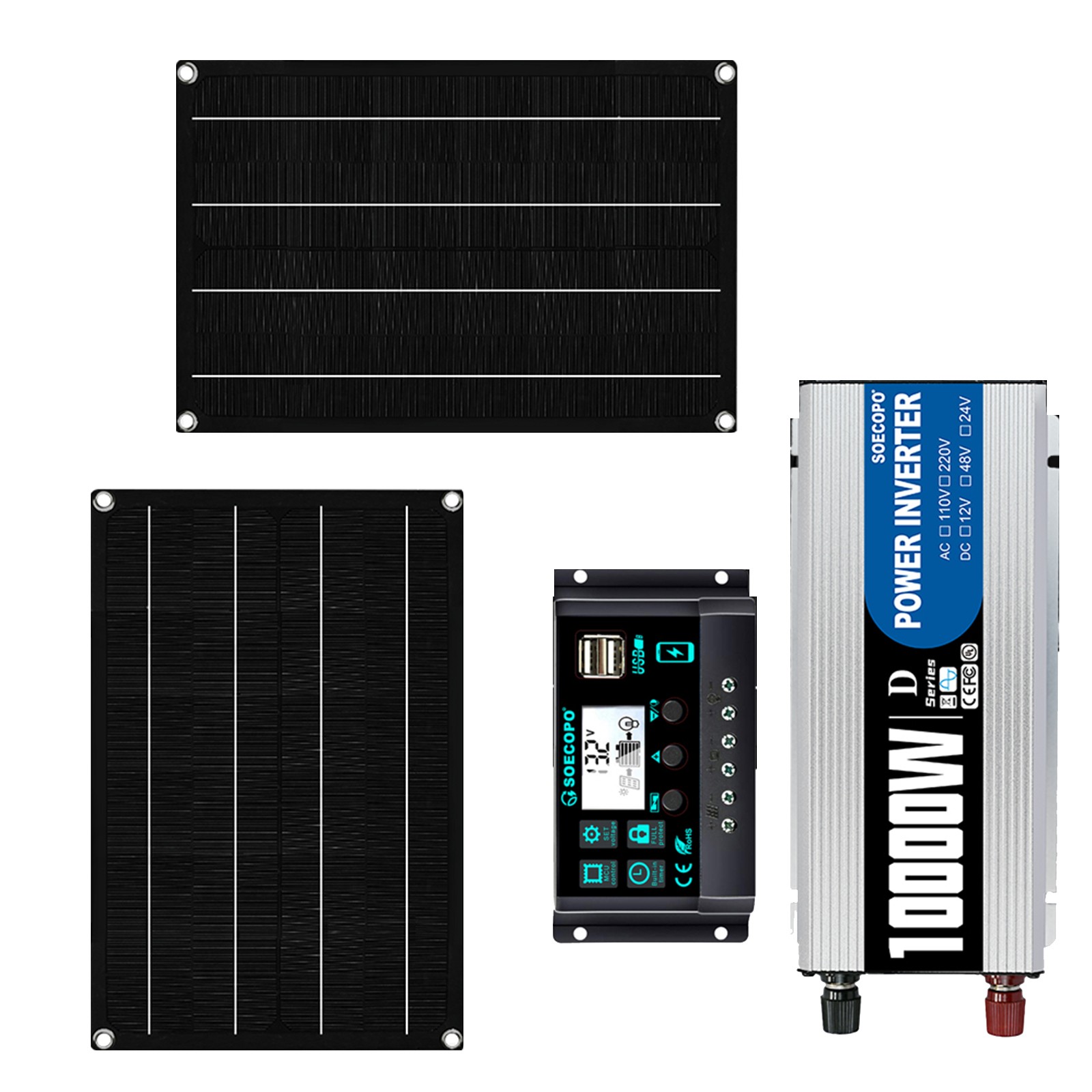 10000W Solar Power System Kit 12Vto110V/220V+2pcs Solar Panels+ 100A Controller