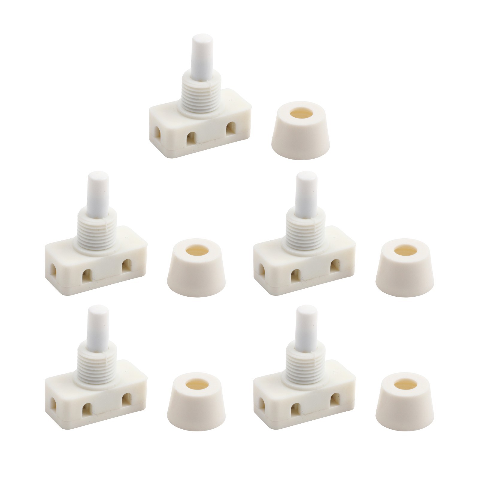 White Selflocking Push Button Switch Plastic 2A 250V for Lamp 5 Pieces Pack