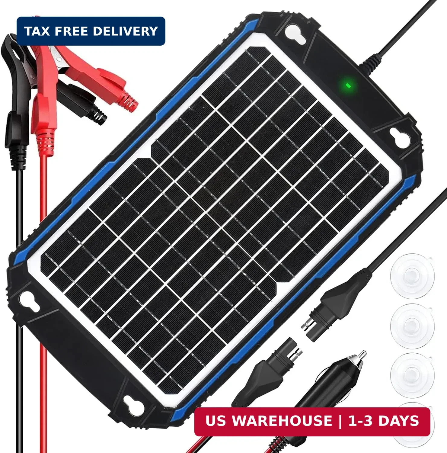 SUNER POWER Waterproof 12W 12V Solar Battery Charger & Maintainer Pro, Built-in