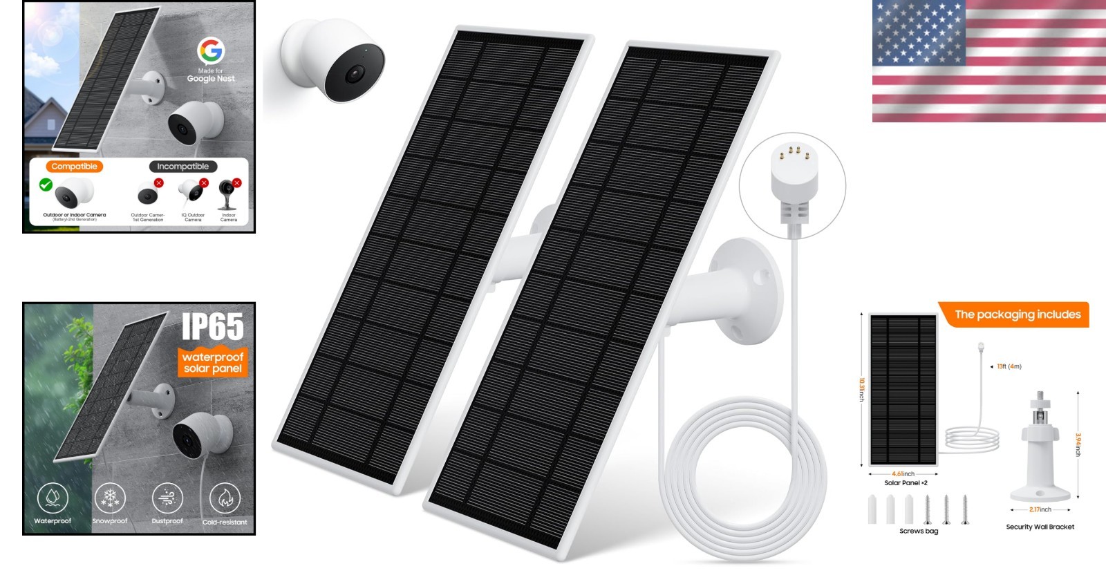 Solar Panel for Google Nest Camera, 2Pack Upgraded Solar Power Charger for
