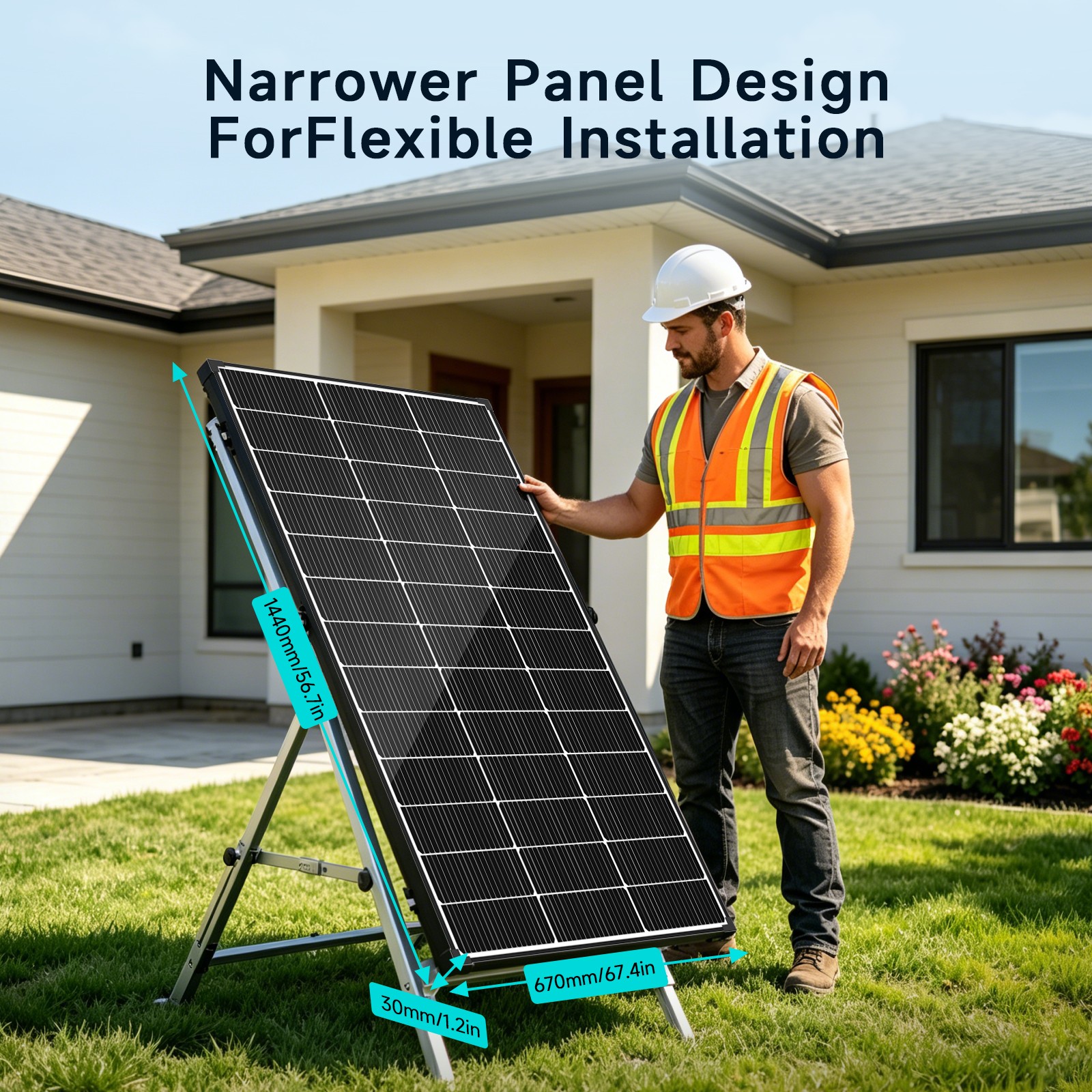 200W Bifacial Solar Panel N-Type Mono PV Home Roof RV Boat Off-Grid 56.7*26.4in