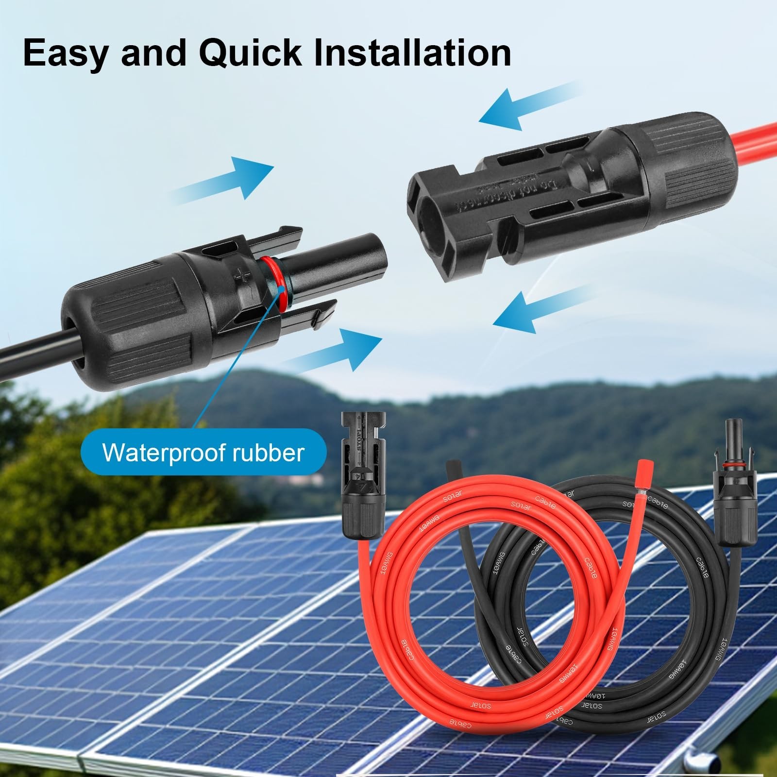 20FT 10AWG Solar Extension Cable – Waterproof Connectors & Adaptor Kit for RV, H