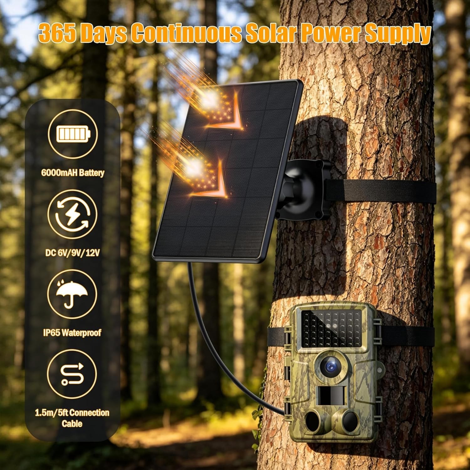 Trail Camera Solar Panel,6W Solar Charger Kit 6V/2A 9V/1.5A 12V/1A,4000mAh Ba…