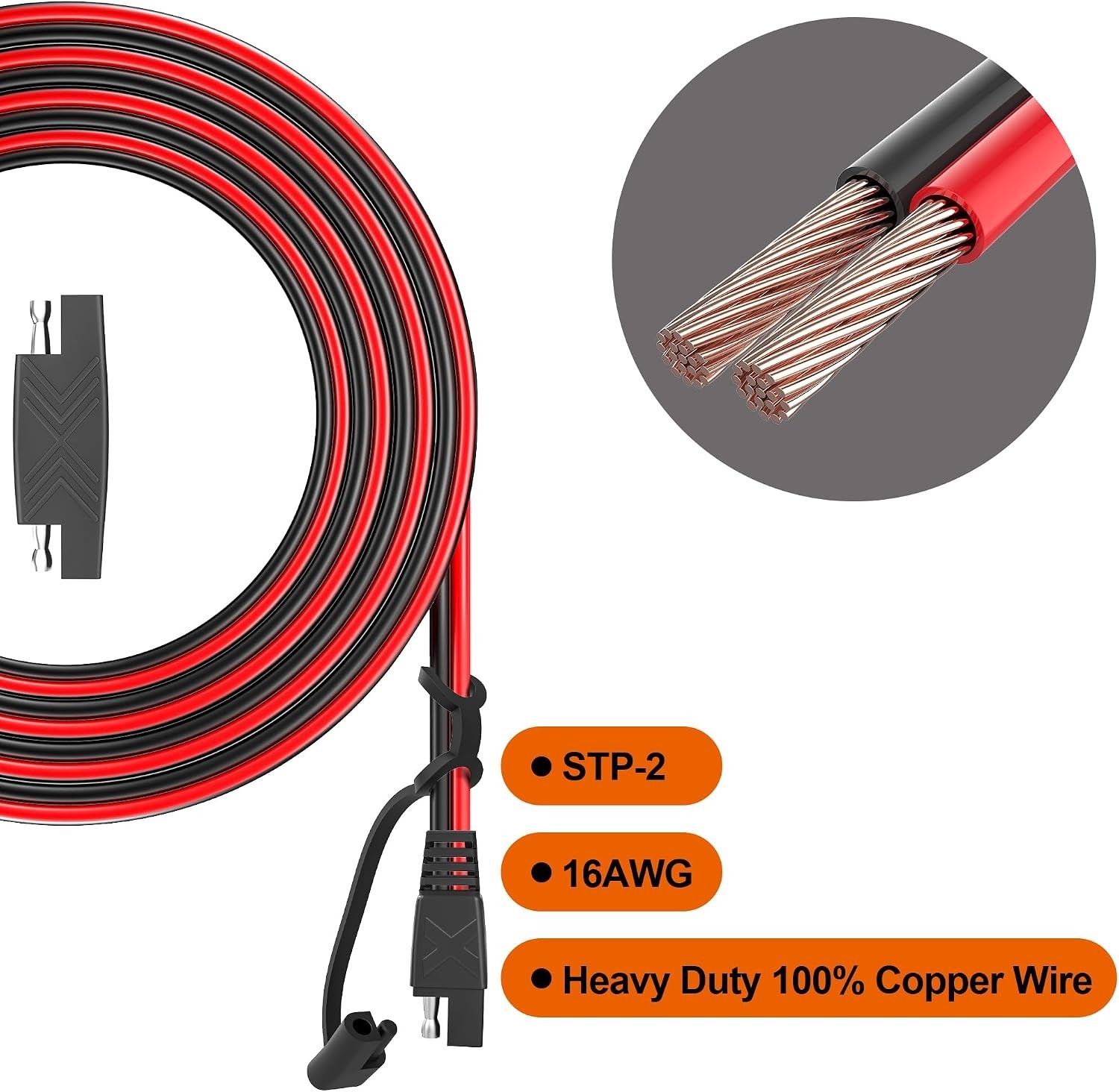 16AWG SAE to SAE Extension Cable 12FT – Heavy Duty, Listed, Water-Resistant