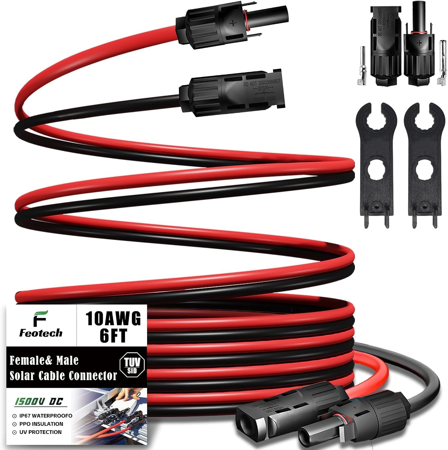 Twin Wire 6FT Solar Extension Cable – 10AWG 6mm² Solar Panel Connector, with …