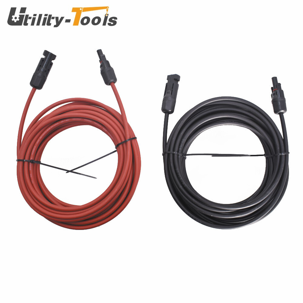 30 FT 12 AWG High Quality Solar Panel Extension Cable Wire Connector Black + Red