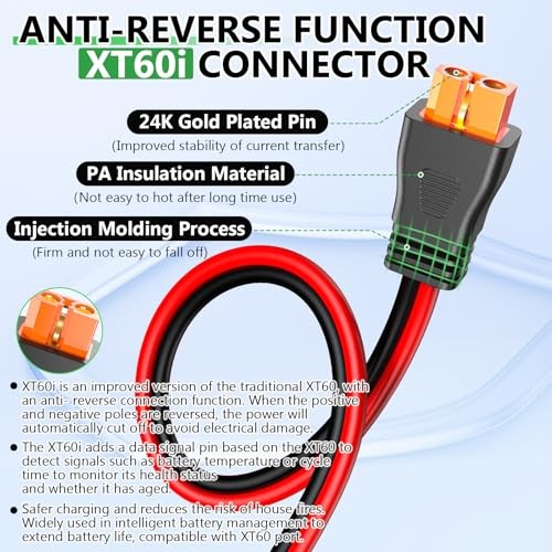 Solar to XT60i Extension Cable 10AWG 40FT XT60i Female to Male 10AWG-40FT