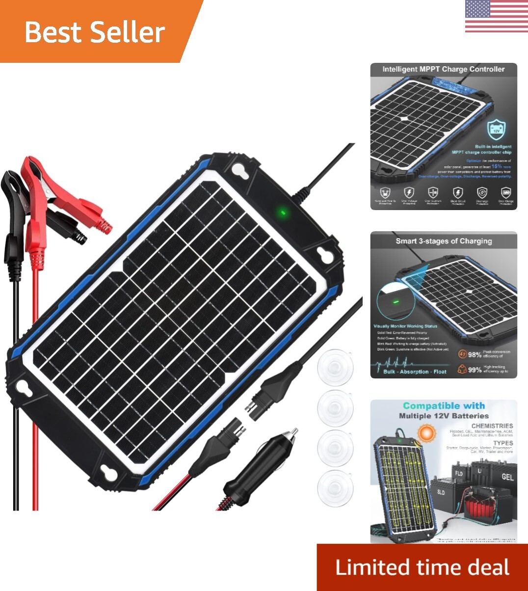Durable 12W Solar Battery Maintainer with Free Maintenance – Extended Warranty