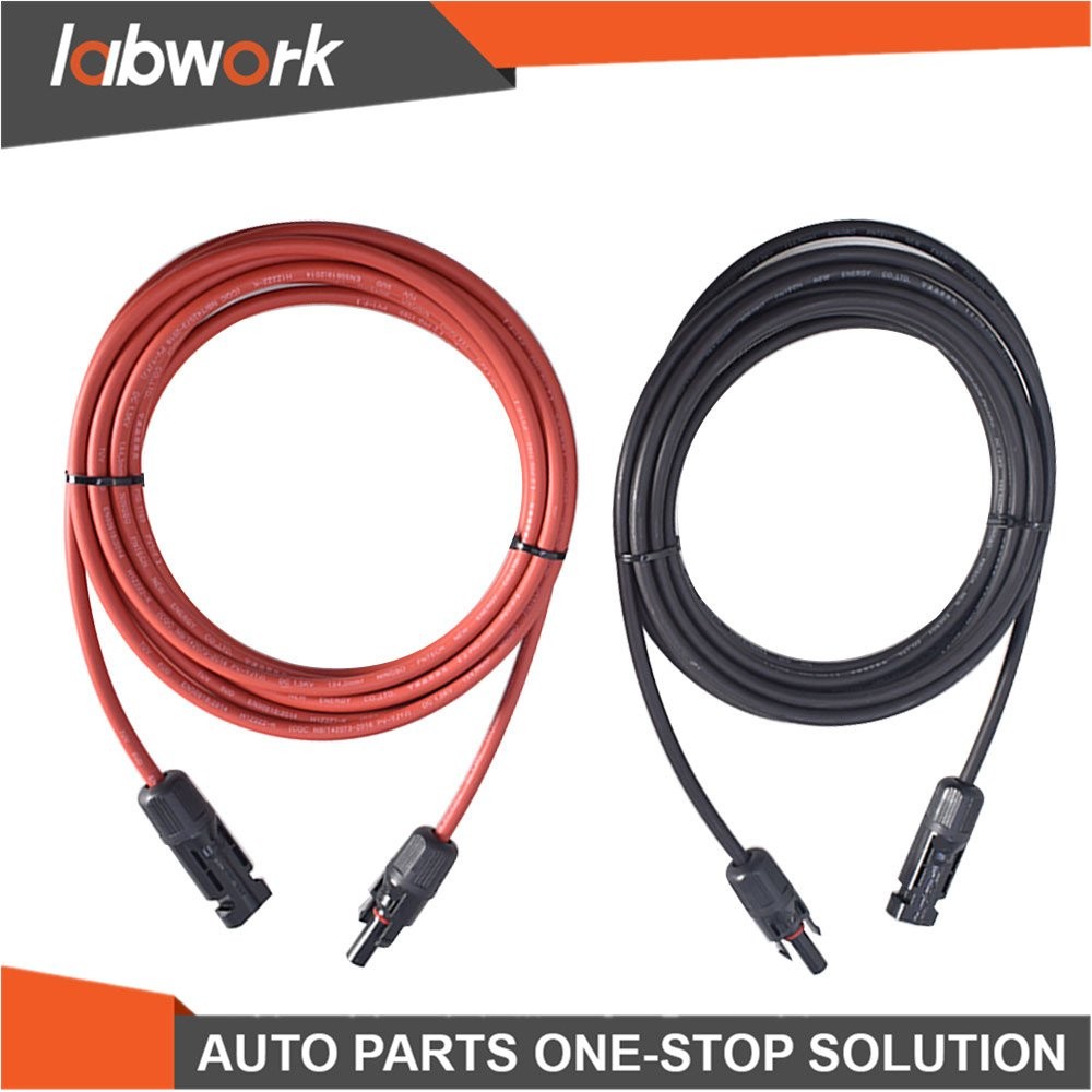 Labwork Solar Panel Extension Cable Wire Connector 1 Pair 12AWG 15ft Black+Red
