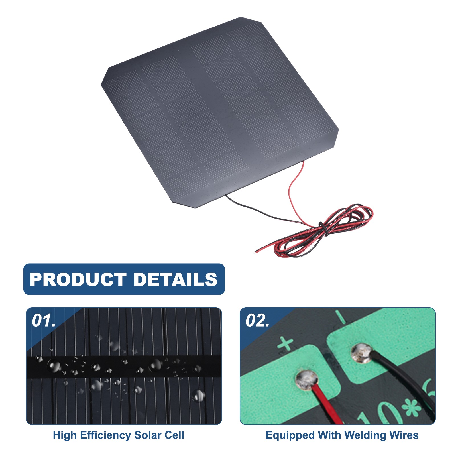 6V 3W 500mA Mini Solar Panels with Cable, 145 x 145mm