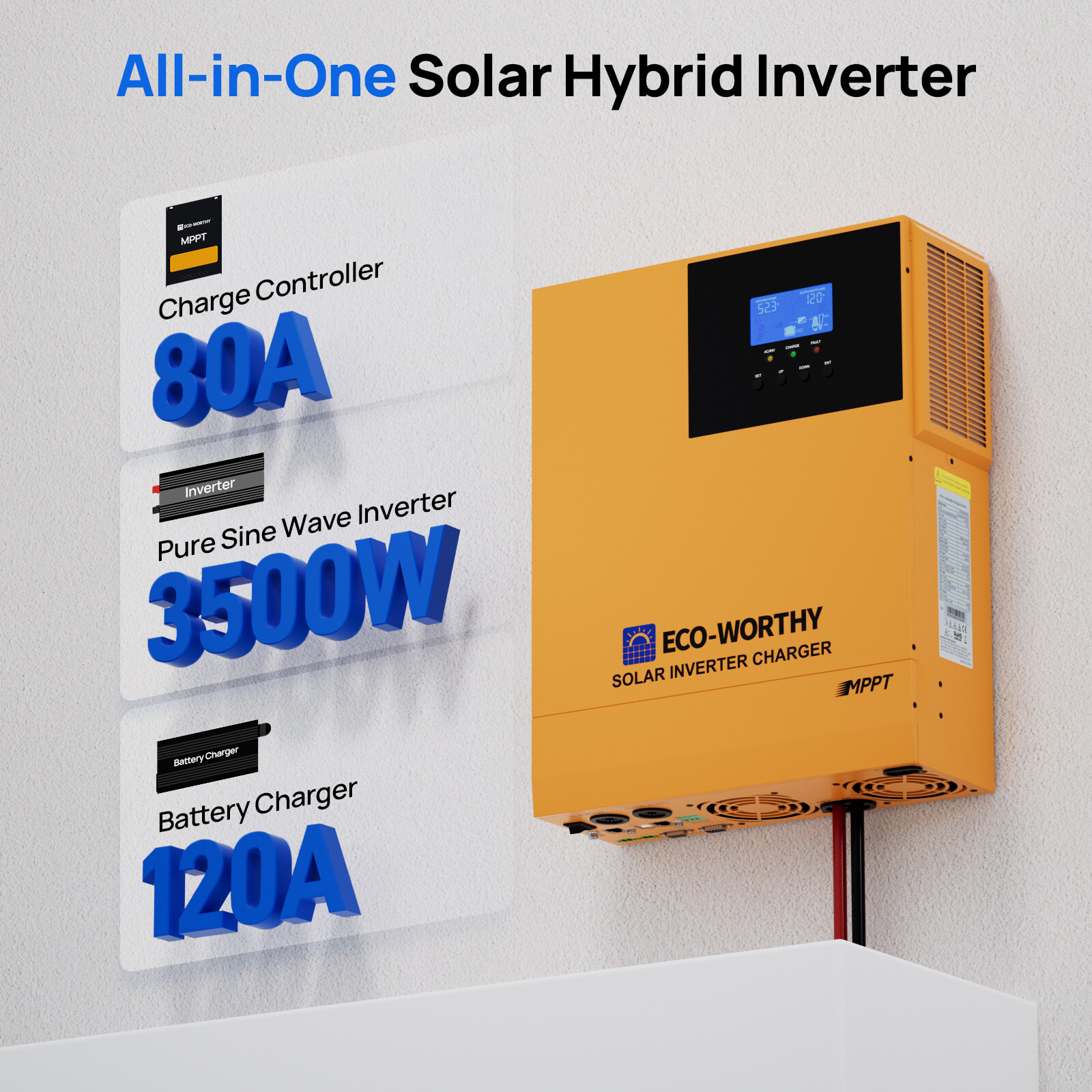ECO-WORTHY 3500W 48V Solar hybrid Inverter MPPT 80A Controller for Solar Kit