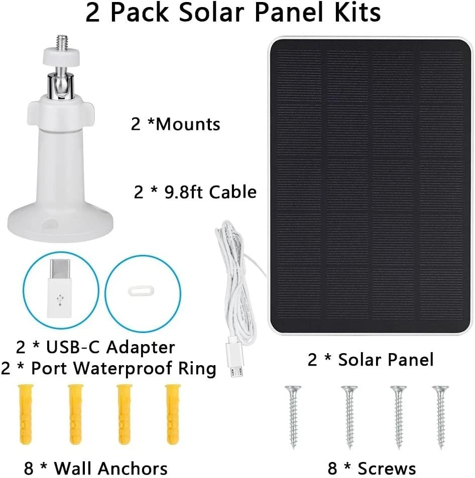 2-Pack 4W Solar Panel for WYZE Battery Cam Pro, 10ft Cable, Indoor/Outdoor