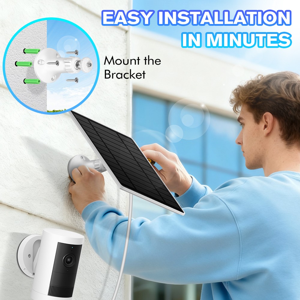 Waterproof Solar Panel Kit 5W 5V W/ Stand For Spotlight Camera Doorbell Charger