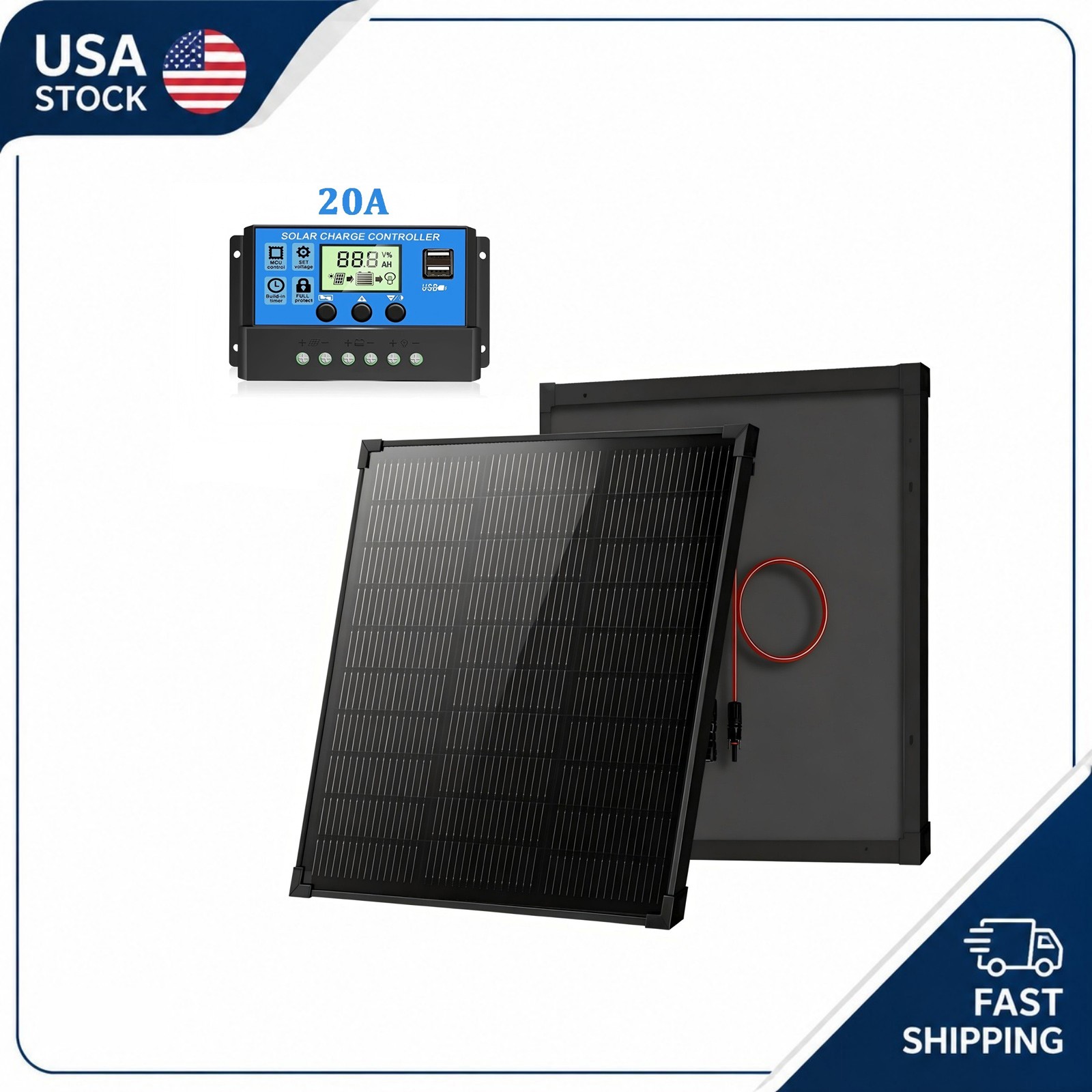 50W 12V Solar Panel Kit Waterproof High Efficiency Battery Charging Controller