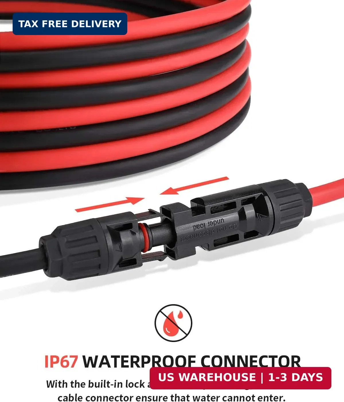 BougeRV 40 Feet 10AWG Solar Extension Cable with Female and Male Connector with