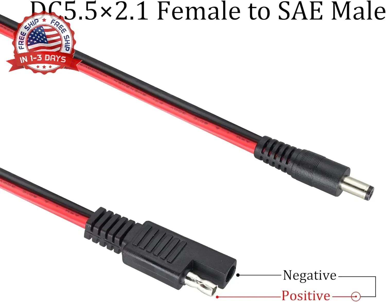 2Pack SAE to DC Adapter Cable SAE Plug to DC 5.5mmx2.1mm Male Connector Cables w