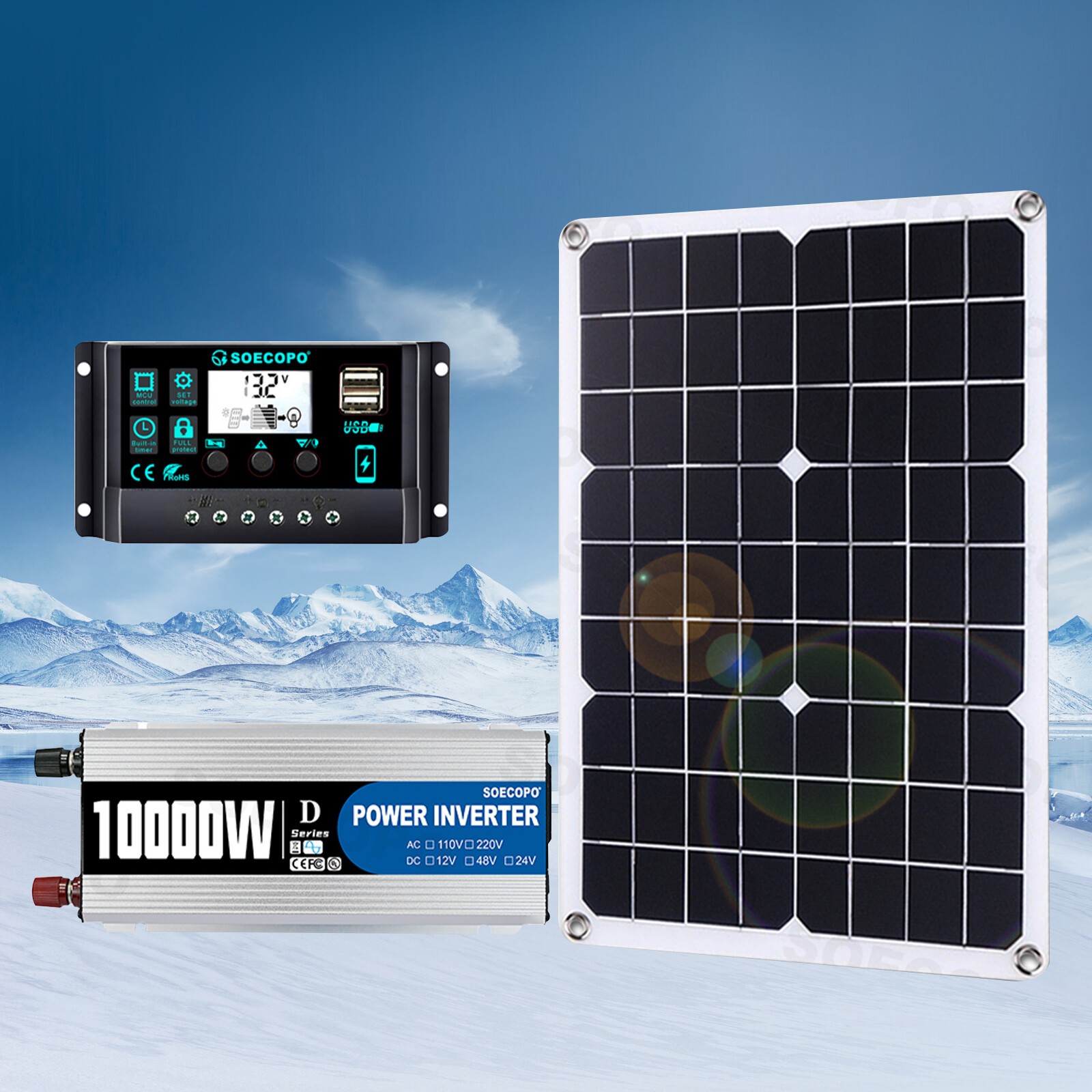 10000W 110V Power Inverter Solar Generator With 500W Solar Panel Home CompletepL