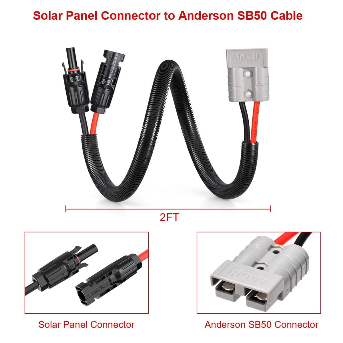 10AWG Solar Panel Connector to Anderson 50A/600V Solar Connector Cable for So…