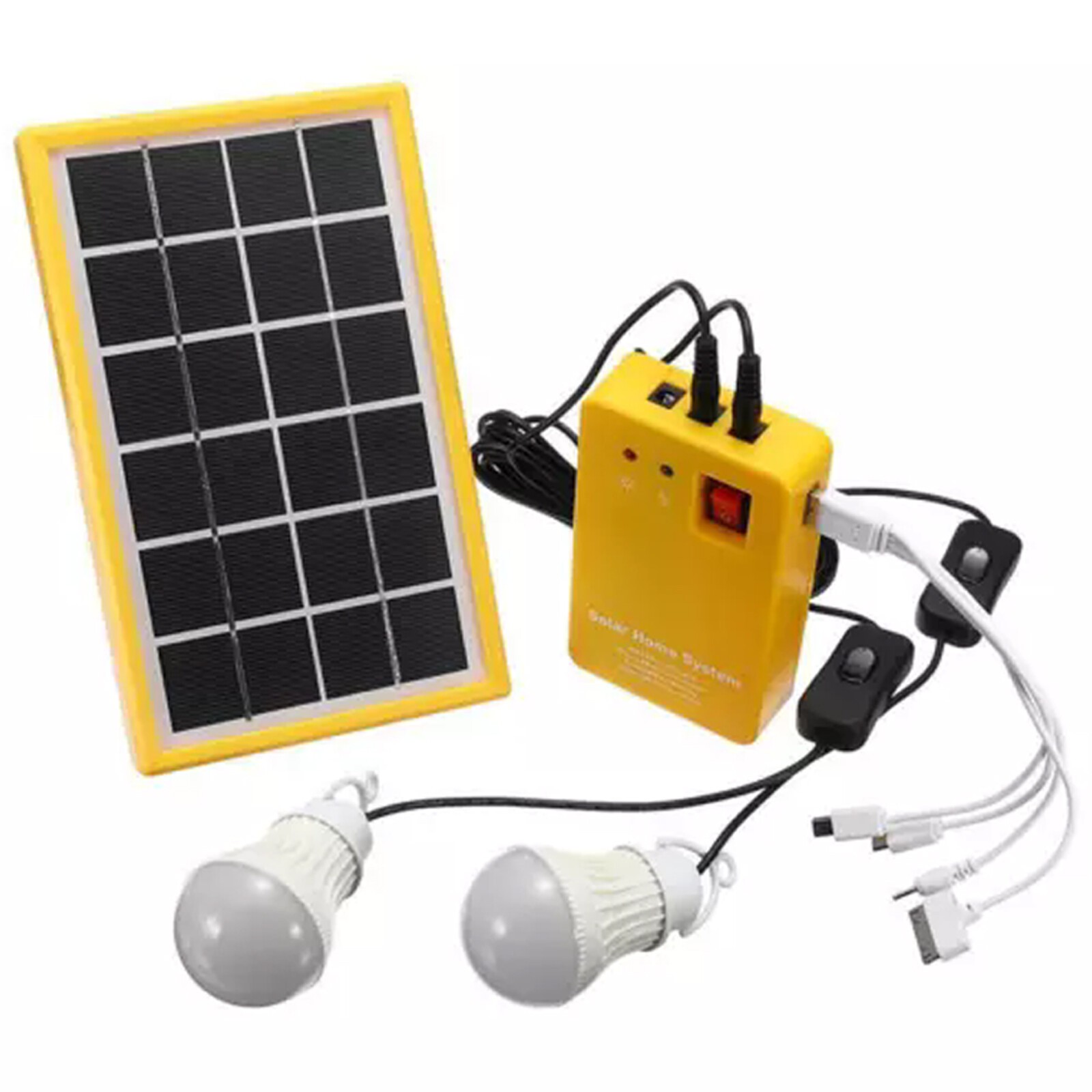 Portable Solar Light Kit 5V Usb 3 Led Bulbs Home Emergency Power System