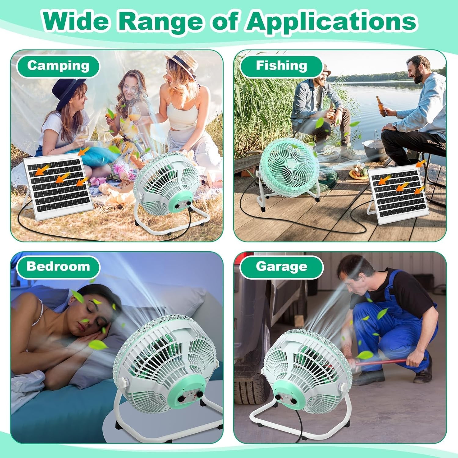 12” 10800mah Battery Operated Solar Fan Light with 12w Solar Panel, Charger,