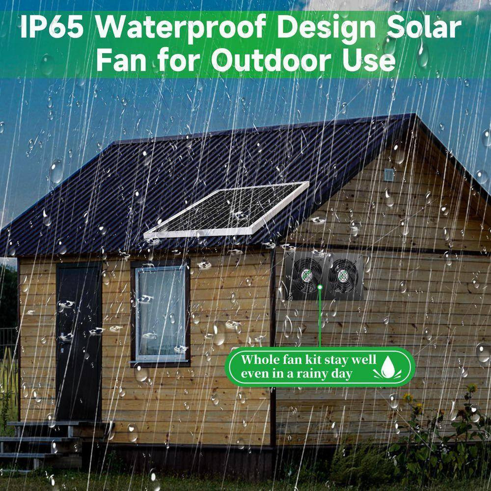25W Solar Dual Fan Kit for Outdoor Ventilation, IP65 Weatherproof, 14.7 Ft. Cord