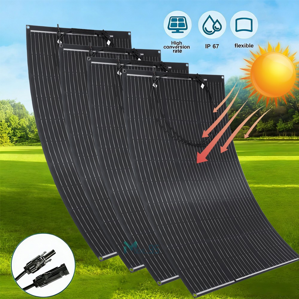 100W 200W 400W Mono 10BB Solar Panel Home RV Off Boat Power Camping Grid Battery
