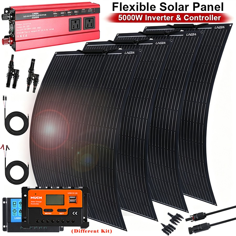 100-400W Flexible Solar Panel Mono 12V Home Camping RV Battery Charge w/Inverter