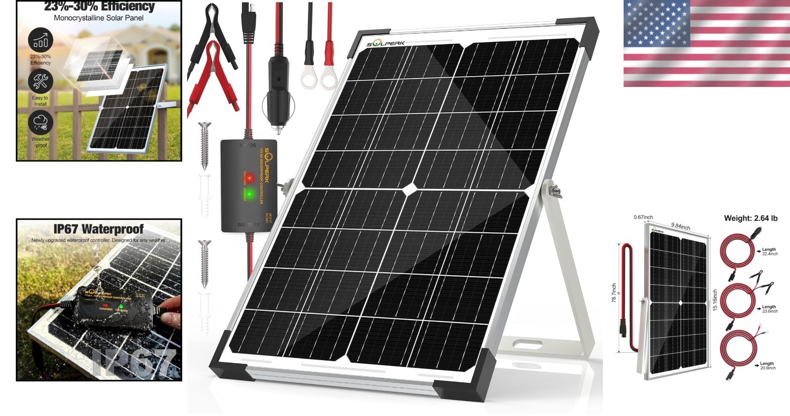 High-Efficiency 15W Solar Panel with Adjustable Bracket & 8A Charge Controller